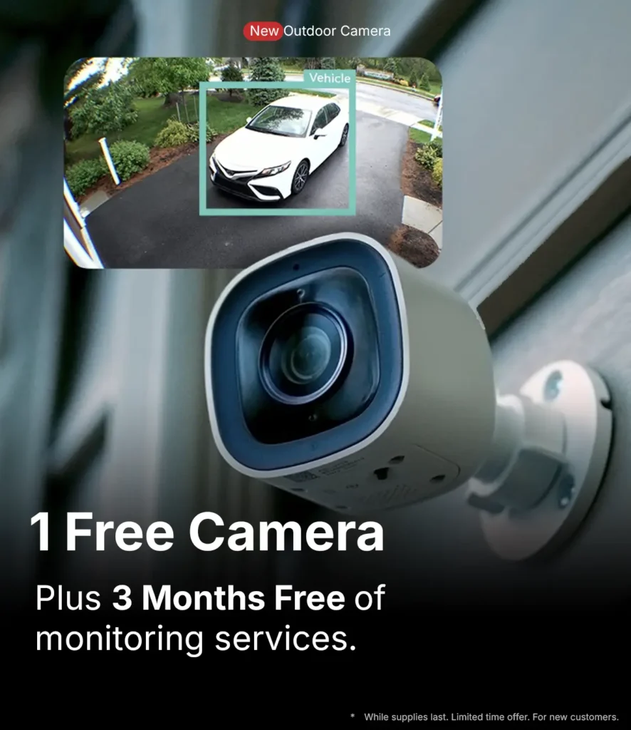 Grand Alarms promotion for new outdoor security camera with free camera and 3 months free monitoring services for home security systems