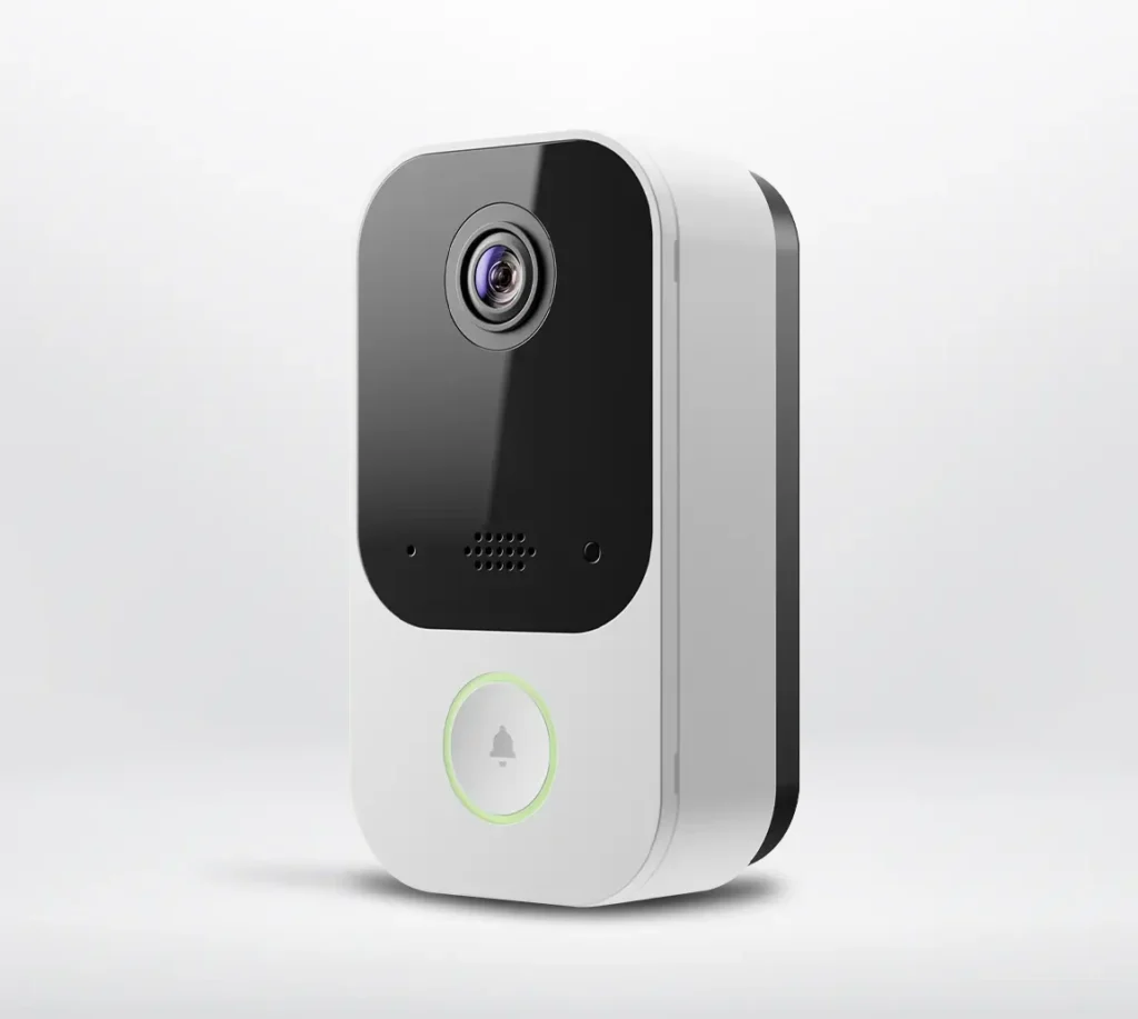 Smart video doorbell with HD camera and modern white and black design