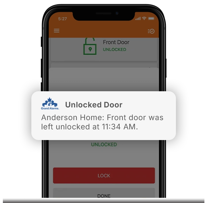 Mobile alert warning that a door was left unlocked at an Oshawa home