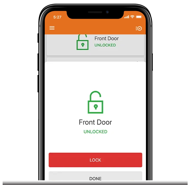Security app showing smart lock status for a Brampton home alarm system